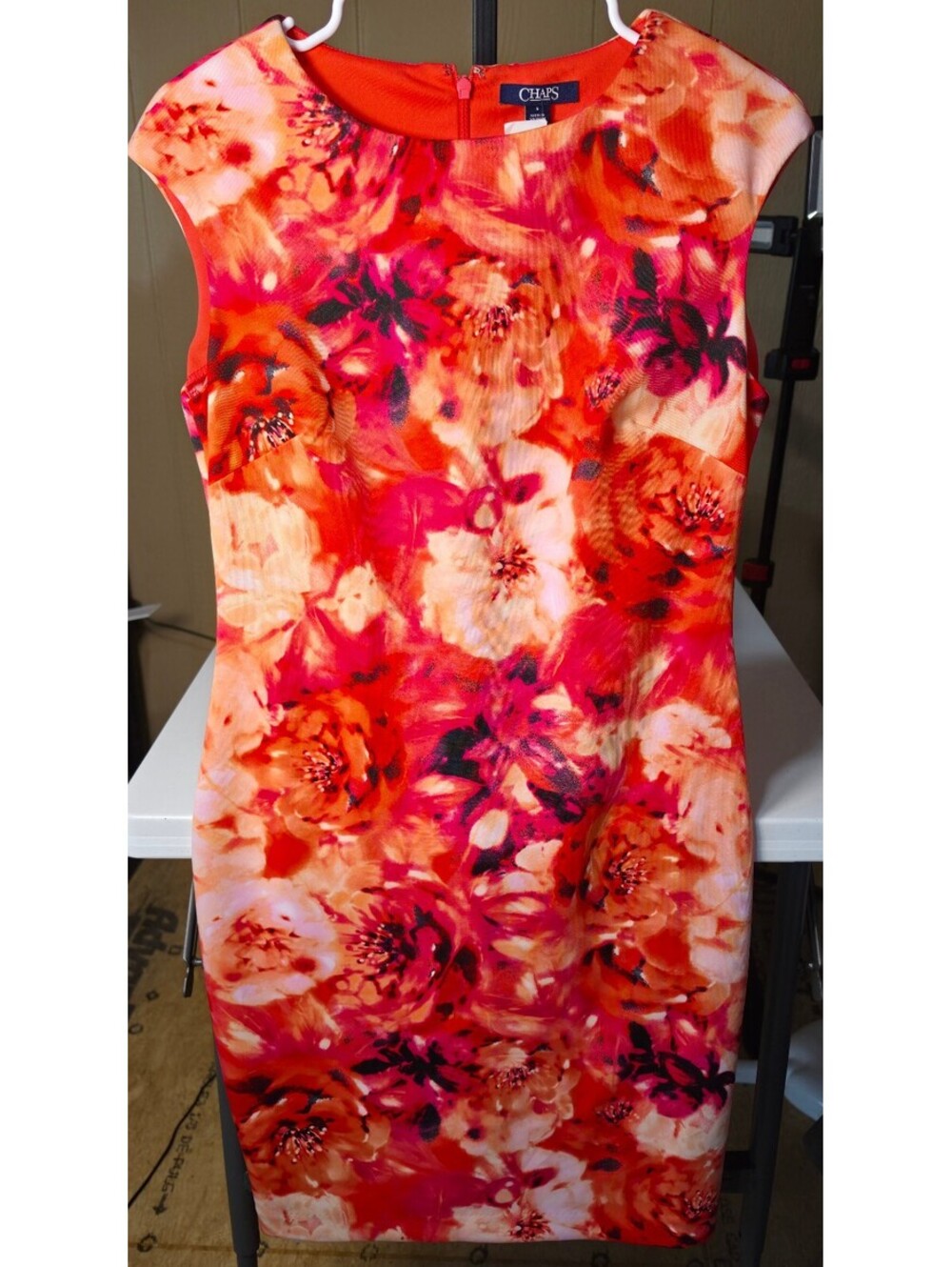 Vintage Chaps Floral Orange Bodycon Dress Size 6